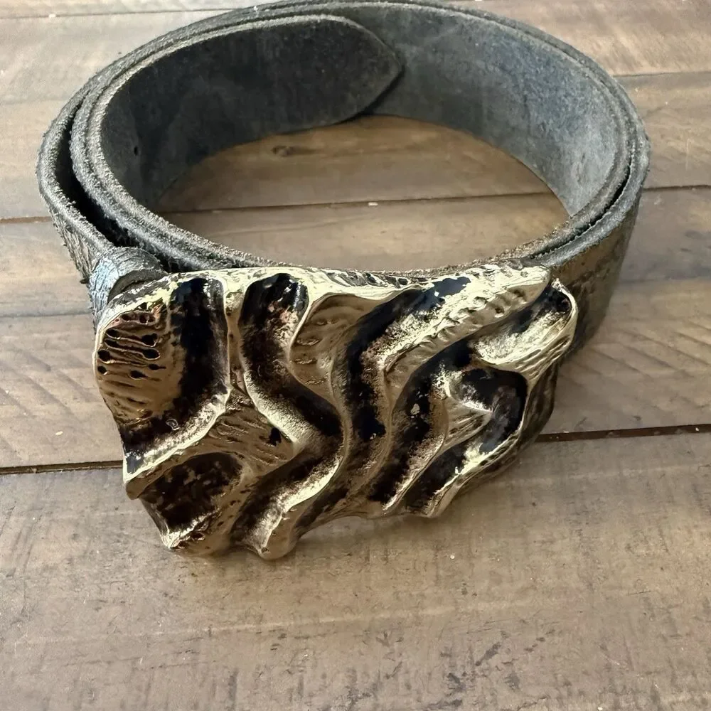 Vintage Antoniazzi Firenze Y2K Gold Nugget Italy genuine Leather Mens Belt Sz XL